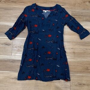 Boden Blue Dress with Red and Black Accents